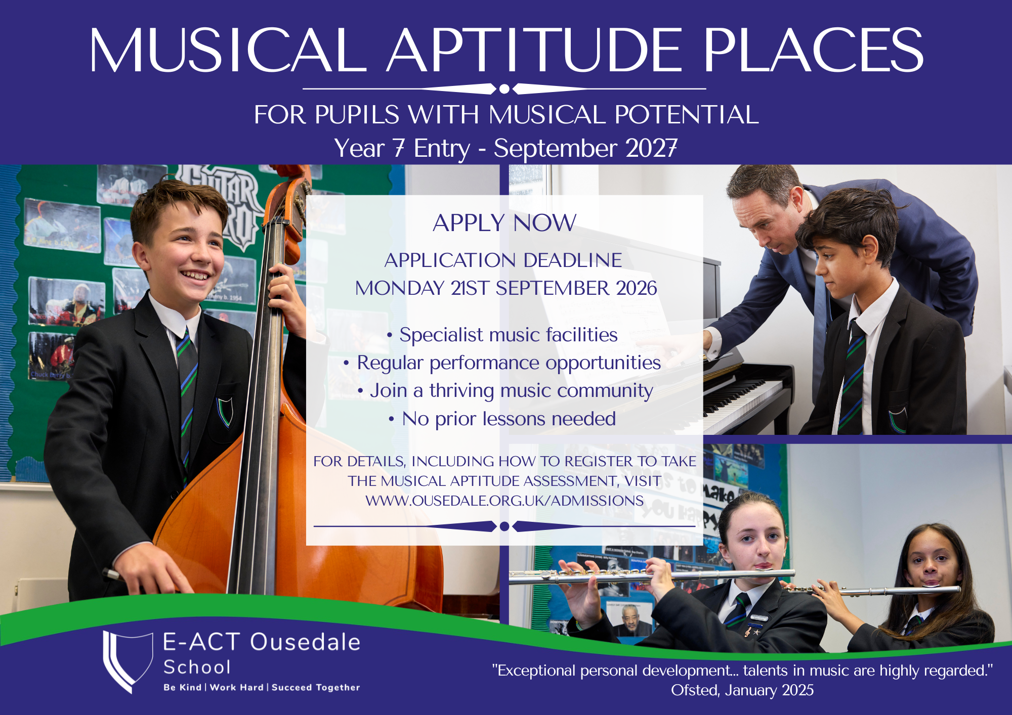 Music Aptitude Test for Sept 27 entry flyer information